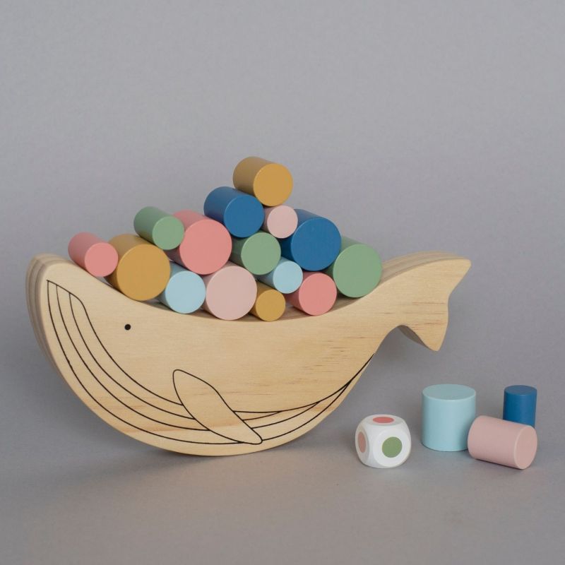 Jeu d'équilibre baleine en bois
