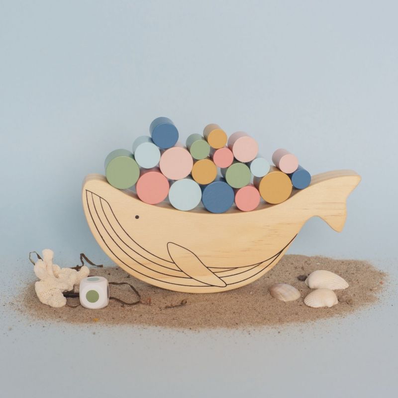 Jeu d'équilibre baleine en bois